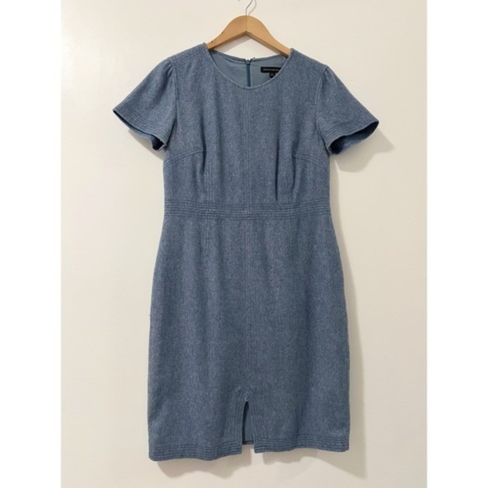 Banana Republic Blue Wool Blend Short Sleeve Sheath Dress Size 10 Business‎ Slit
